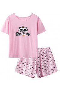 Pajamas Set For Women-Summer PJS Cartoon Print Short Sleeve Sleepwear Set Soft Nightwear