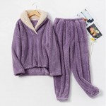 Winter Warm 100% Fleece Plush Pajamas Set for Women Ultra-Soft Flannel Christmas Lounge Homewear Pullover Set