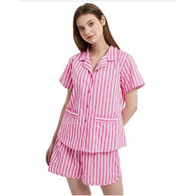 Women's 100% Cotton Pajama Set For Women Long Sleeve Pajamas Soft Button PJs Elastic Drawstring Waistband Sleepwear